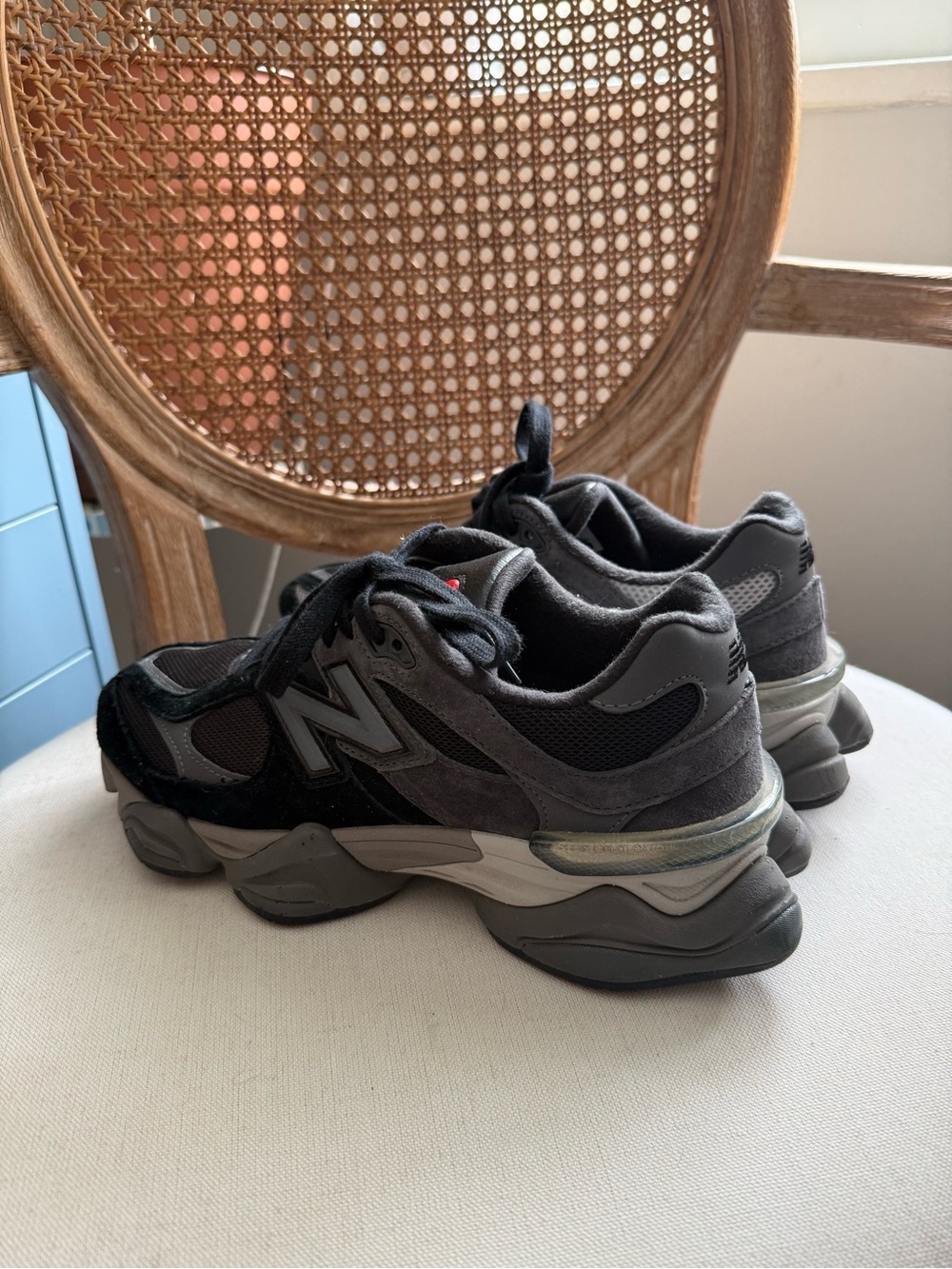 New Balance Black and Gray Mesh Suede Athletic Sneakers - Picture 3 of 7